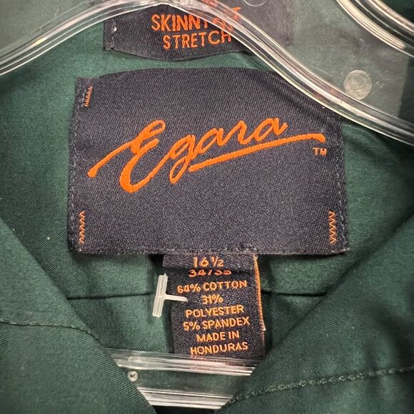 Egara Men's Skinny Fit Button Up Dress Shirt Green Size 16.5 34/35 - Picture 8 of 8